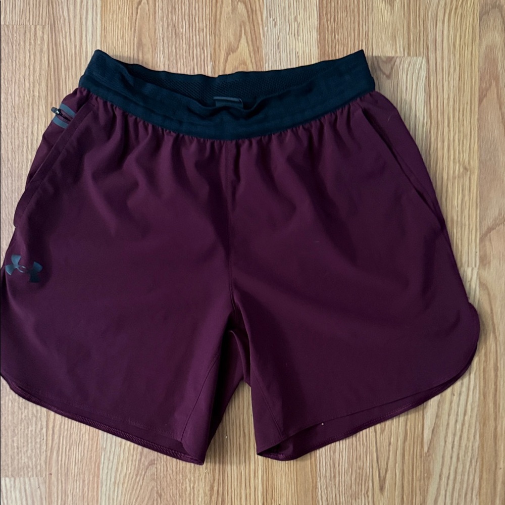 Under Armour Men's Maroon Athletic Shorts with Black Waistband